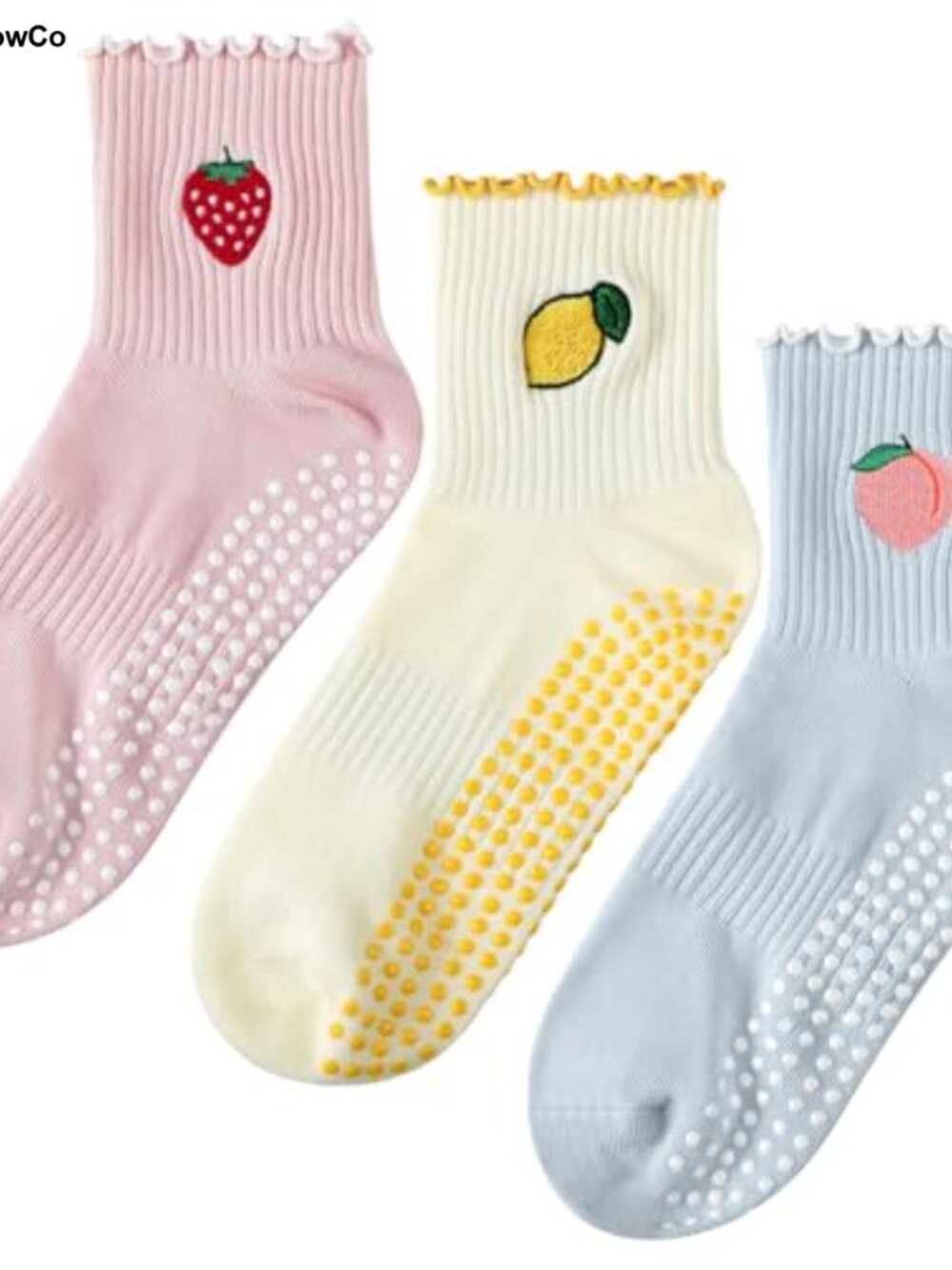 Ruffle Non Slip Pilates Socks Cotton Polyester Yoga 3 Pairs